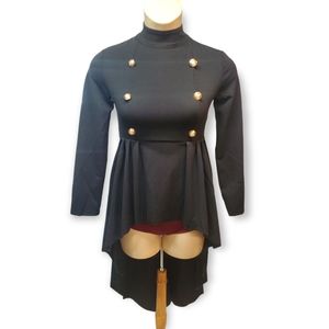 Women's Mock Neck Double Breasted DipHem Peplum Top